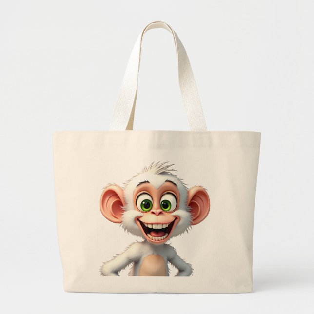 Bolsa Tote Grande Um macaco branco sorridente (Frente)