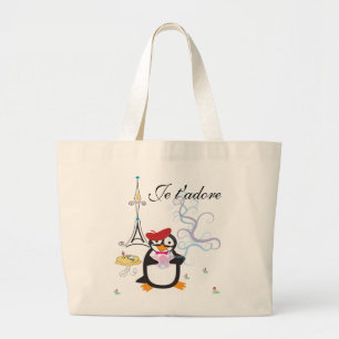 Bolsa Tote Grande Um pinguim em Paris Bag