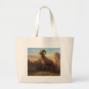 Bolsa Tote Grande Uma ovelha de montanha rochosa, Bierstadt Albert