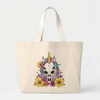 Bolsa Tote Grande Unicorn Skull Flowers Pastel Goth Soft Grunge Goth