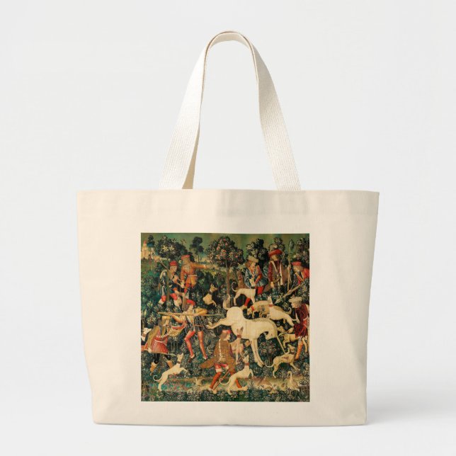 Bolsa Tote Grande Unicórnio Tapestries Clássico Medieval Defende Caç (Frente)
