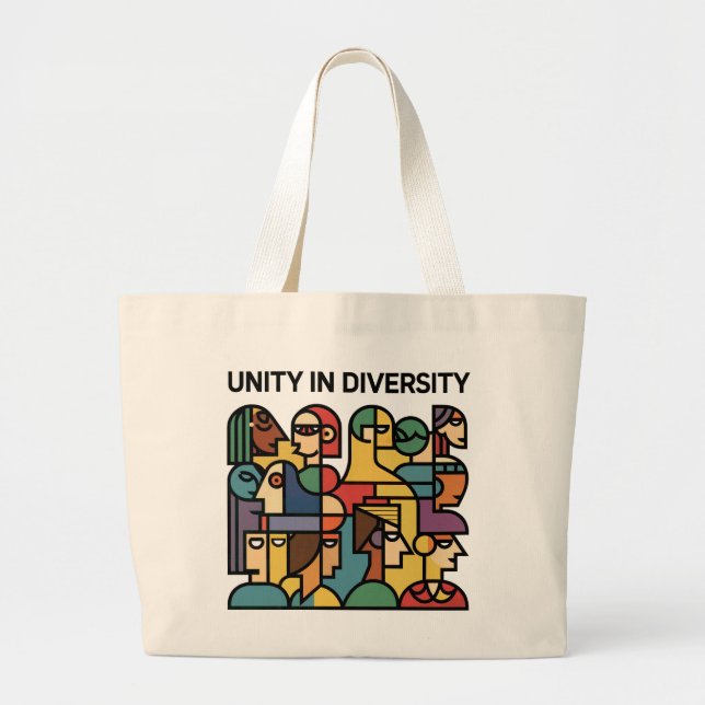 Bolsa Tote Grande Unidade na diversidade - Arco-Íris Geométrico Tote (Frente)