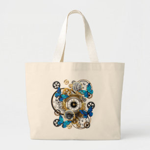 Bolsa Tote Grande Ursinhas Steampunk e Borboletas Azuis