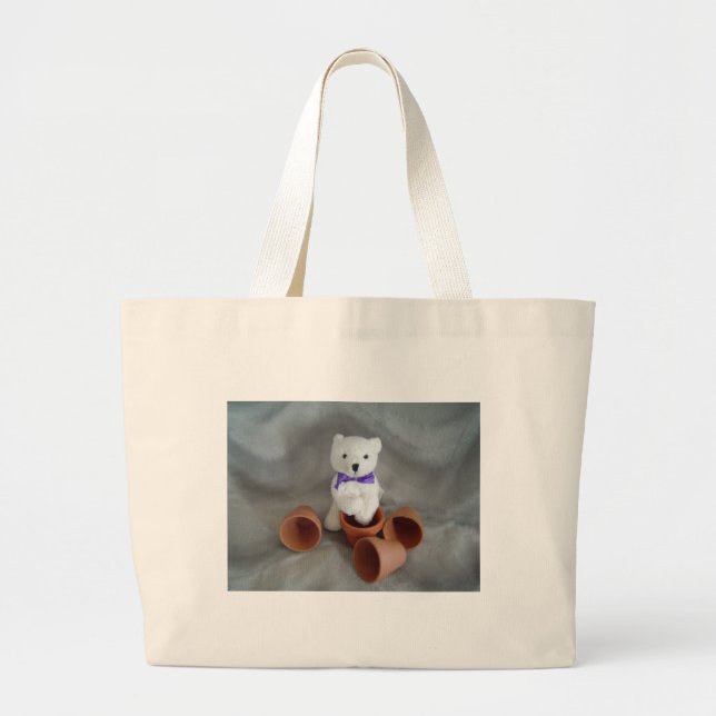 Bolsa Tote Grande Urso com vasos de flores (Frente)