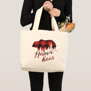 Bolsa Tote Grande Urso de Mamãe Vermelho e Negro