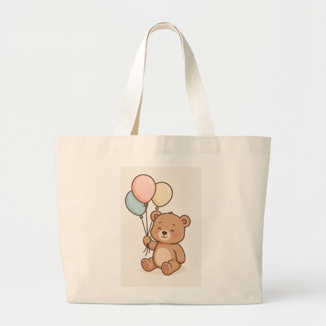 Bolsa Tote Grande Urso de Teddy Bonito com Balões | Presente para be (Frente)