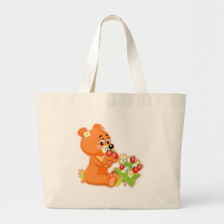 Bolsa Tote Grande urso fofo comendo morangos