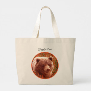 Bolsa Tote Grande Urso Grizzly na Pintura de Arte Selvagem com Algas