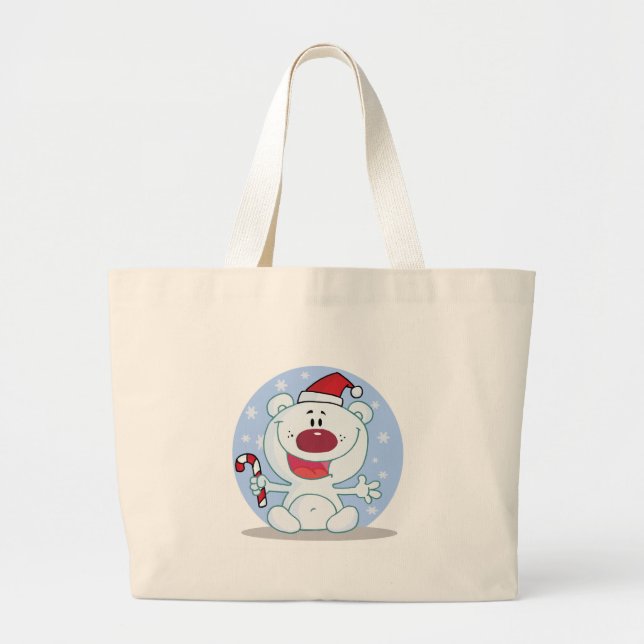 Bolsa Tote Grande Urso Polar Com Camisetas De Feriado De Canas De Ca (Frente)