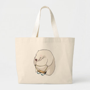 Bolsa Tote Grande urso polar gorducho divertido deslizando na rampa
