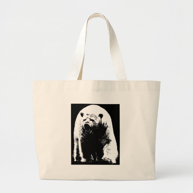 Bolsa Tote Grande Urso Polar Pop de Arte Preta e Branca (Frente)