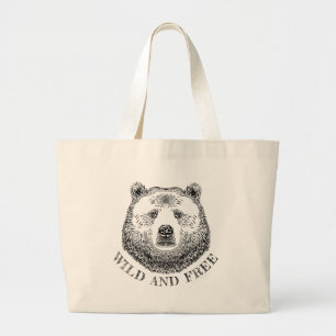 Bolsa Tote Grande Urso, Selvagem E Gratuita, Ilustração Desenhada À
