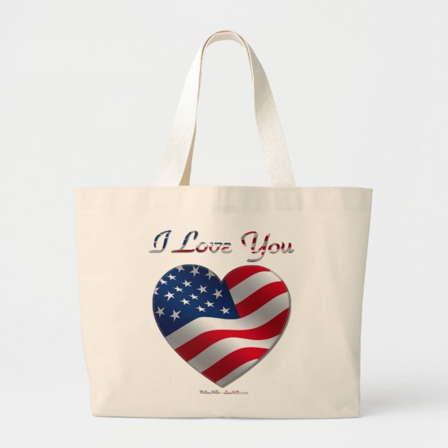 Bolsa Tote Grande USA Flag Heart I Love You (Frente)