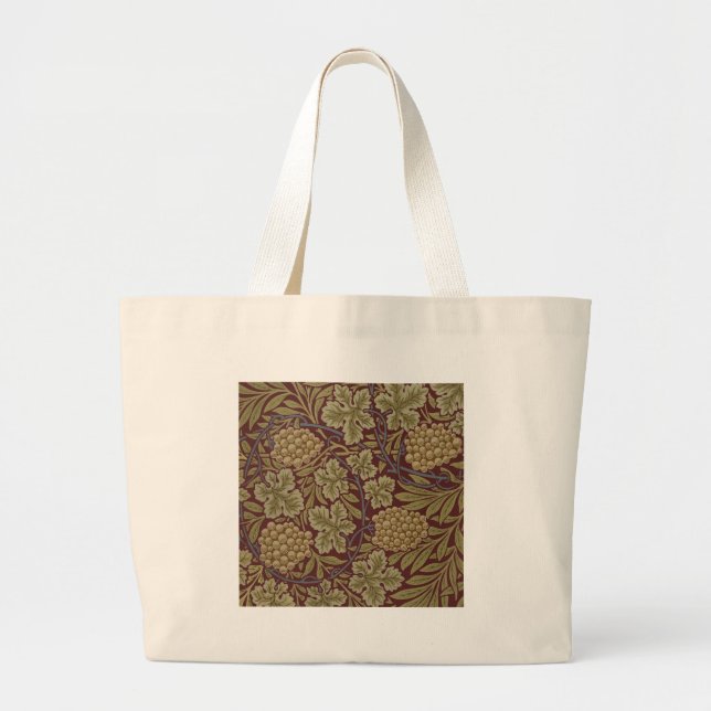 Bolsa Tote Grande Uva Verde Vermelha da Videira Arte William Morris (Frente)