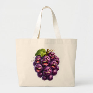 Bolsa Tote Grande Uvas mal-humoradas, rostos de frutas zangadas engr