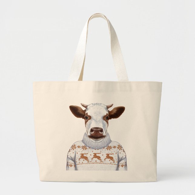 Bolsa Tote Grande Vaca da camisola do Natal (Frente)