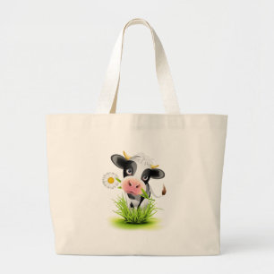 Bolsa Tote Grande Vaca de Holstein na grama