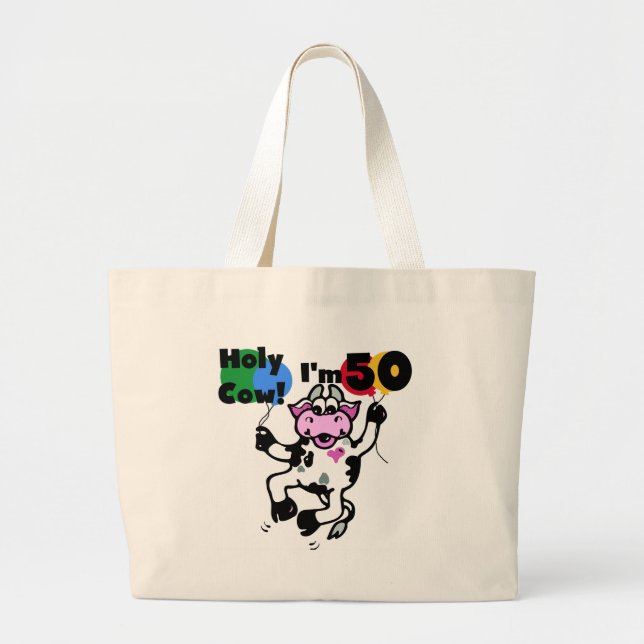 Bolsa Tote Grande Vaca santamente eu sou 50 camisetas e presentes (Frente)