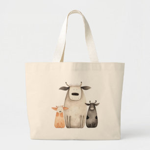 Bolsa Tote Grande Vacas engraçadas e fofas família humor aquarela fa
