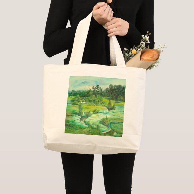 Bolsa Tote Grande Vale verde Watercolor (Frente (produto))