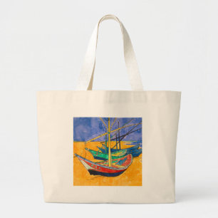 Bolsa Tote Grande Van Gogh Boats Impressionism Beach