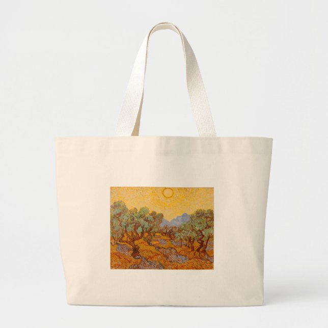 Bolsa Tote Grande Van Gogh Olive Trees Yellow Sun Sky (Frente)