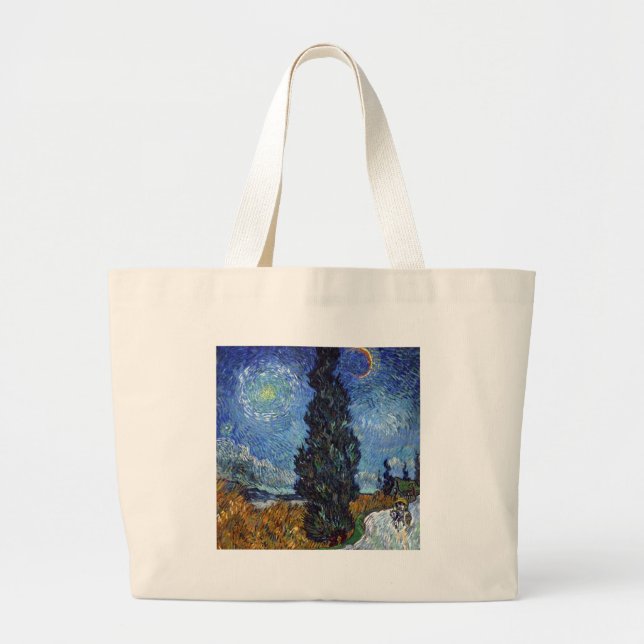 Bolsa Tote Grande Van Gogh Road Com Impressionismo De Cipras (Frente)