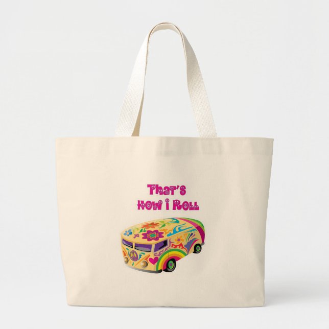 Bolsa Tote Grande van hippie retrô como eu rolo (Frente)