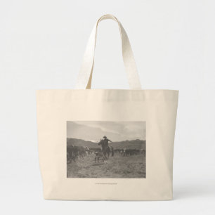 Bolsa Tote Grande Vaqueiro que roping uma vitela para a marcagem com