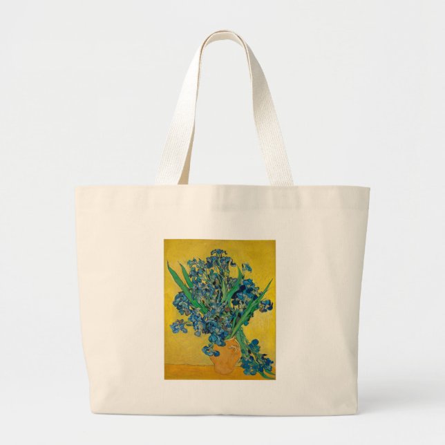Bolsa Tote Grande Vaso de Van Gogh com Íris Classic Impressionismo (Frente)