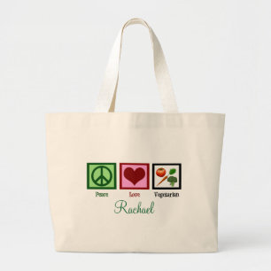 Bolsa Tote Grande Vegetariano do amor da paz personalizado