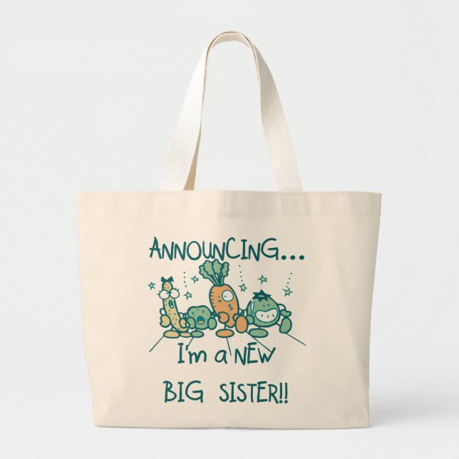 Bolsa Tote Grande Veggies Engraçados Nova Irmã (Frente)