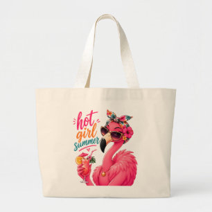 Bolsa Tote Grande Verão de Garota Quente Flamingo com Óculos de Sol