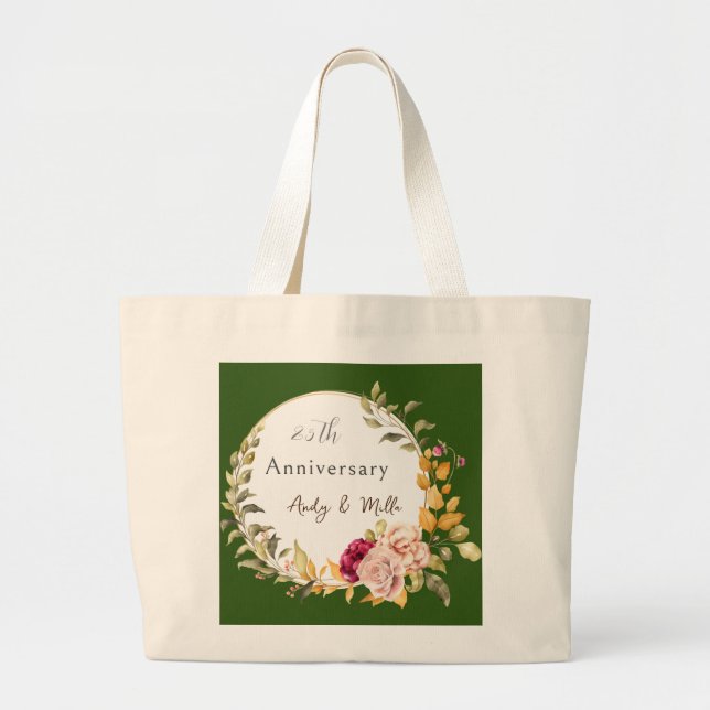 Bolsa Tote Grande Verde Casal de Aniversário Personalizado (Frente)