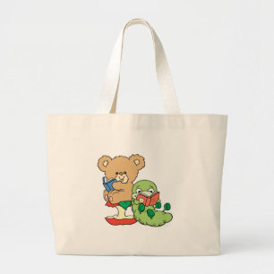 Bolsa Tote Grande Verme de livro bonito e urso de leitura
