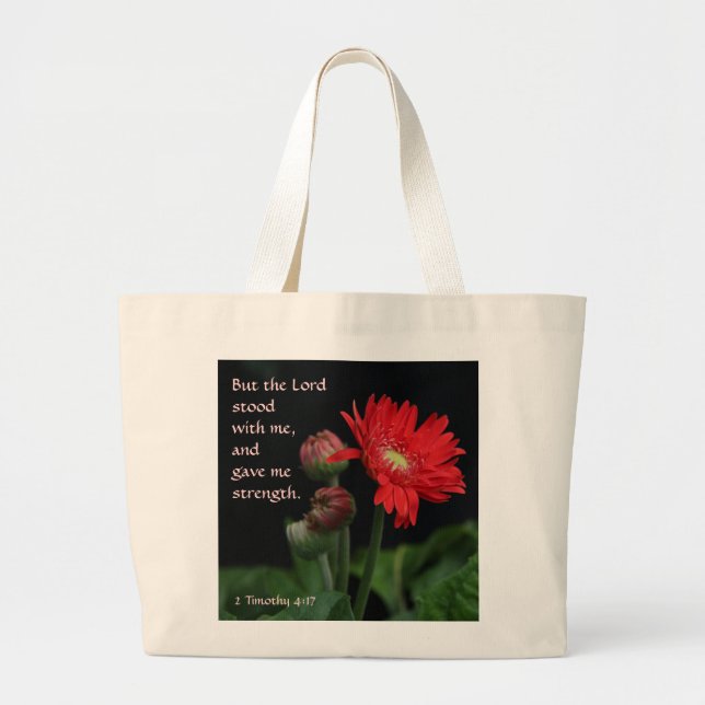 Bolsa Tote Grande Verso vermelho da bíblia da margarida do Gerbera (Frente)