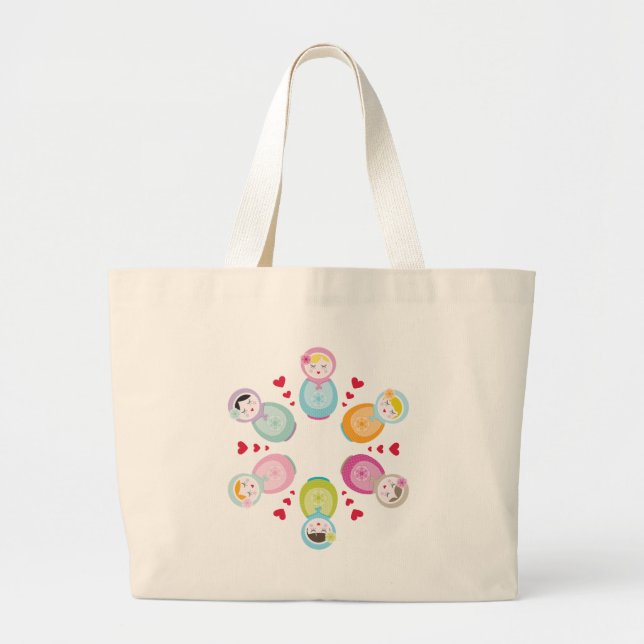 Bolsa Tote Grande VESTUÁRIO: bonecas de babushka - mandala (Frente)