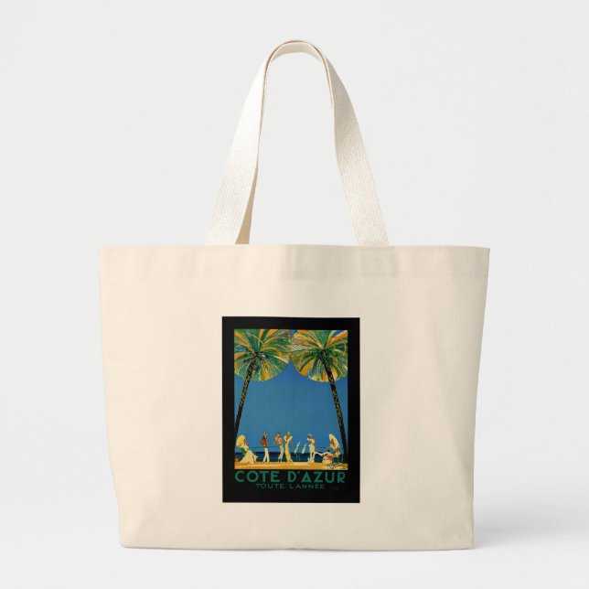 Bolsa Tote Grande Viagem francês Vintage Cote D'Azur (Frente)