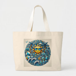 Bolsa Tote Grande Vibrações de Verão Tropical Diversão na Praia