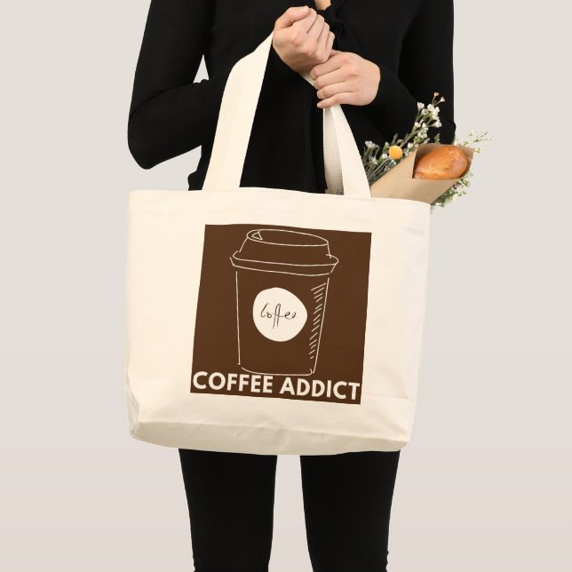 Bolsa Tote Grande Viciado em café Cappuccino Espresso Latte Drinker (Frente (produto))