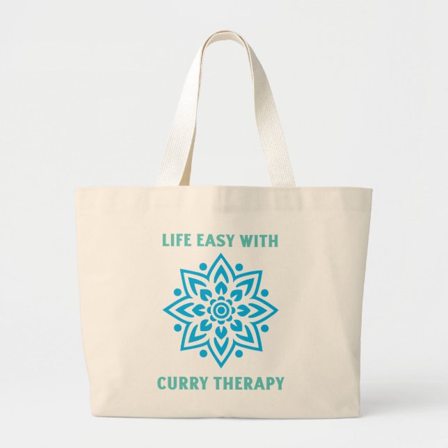 Bolsa Tote Grande Vida Fácil Com Terapia de Curry Amante de Curry (Frente)