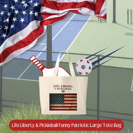 Bolsa Tote Grande Vida Liberdade & Pickleball Patriótico Divertido