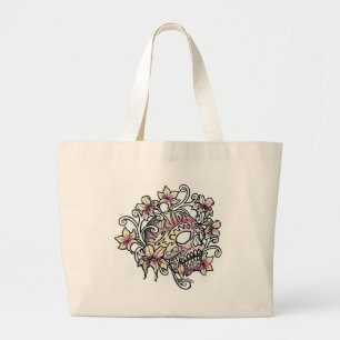 Bolsa Tote Grande Videira da flor do crânio