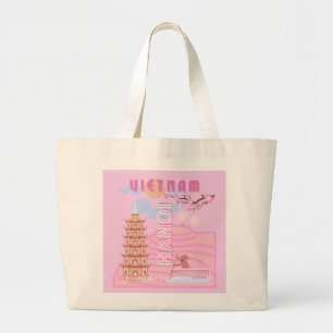 Bolsa Tote Grande Vietnã, Viagem Art, rosa