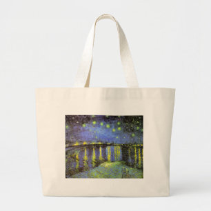 Bolsa Tote Grande Vincent van Gogh está na Noite Estrelada do Ródano
