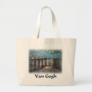 Bolsa Tote Grande Vincent van Gogh - luz das estrelas sobre o Rhone