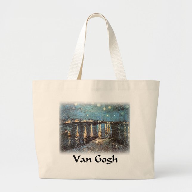Bolsa Tote Grande Vincent van Gogh - luz das estrelas sobre o Rhone (Frente)