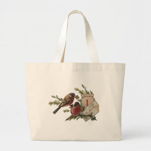 Bolsa Tote Grande Vintage Anos novos Aves