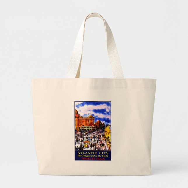 Bolsa Tote Grande Vintage Atlantic City Train Viagem (Frente)