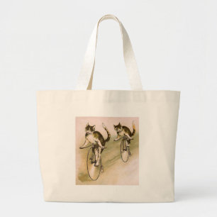 Bolsa Tote Grande Vintage Cats on Bikes